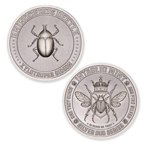 SILVER BUG SERIES –  RHINOCEROS BEETLE – 1 TROY OUNCE – 39MM