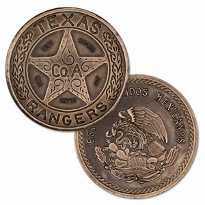 TEXAS RANGER BADGE – 5 TROY OUNCE – 39MM (ANTIQUED) (*** ONLY 1 AVAILABLE ***)