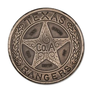 TEXAS RANGER BADGE – 5 TROY OUNCE – 39MM (ANTIQUED) (*** ONLY 1 AVAILABLE ***)
